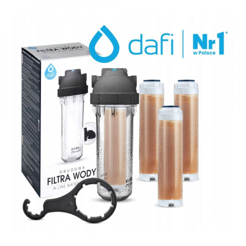 DAFI Фільтр Води Пом'якшувач Проточний 1" + 3 шт. Картридж для Пом'якшення Води