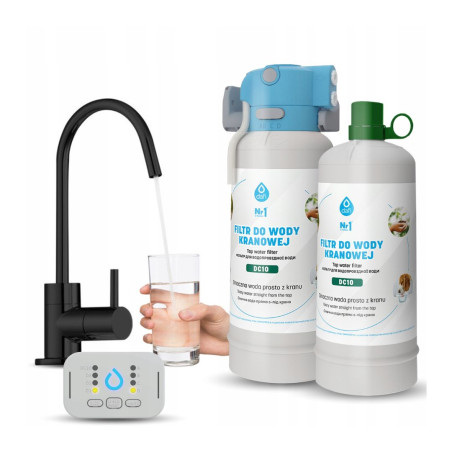 Filtr vody DAFI FLOW COMFORT pod umývadlo čierny - kohútik 2 náplne SADA 2 ROKY