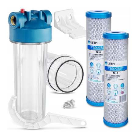 Whole House 3/4" Flow Water Filter + 2 x Carbon Block Cartridge with USTM Carbon