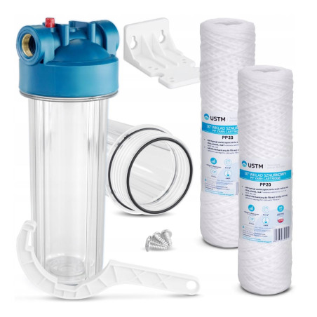 Flow Water Filter 3/4" Whole House Body + 2x PP20 USTM String Cartridge