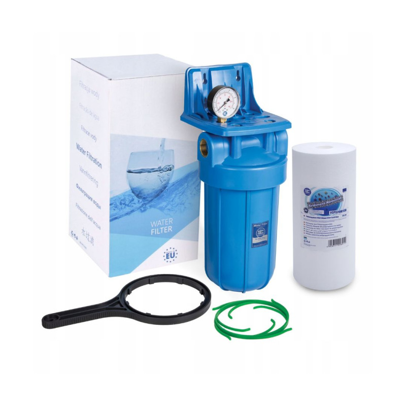 Filtr Wody AQUAFILTER FH10B1-B-WB BIG BLUE BB manometr + wkład FCPS20M10B mechaniczny Filtr Wody AQUAFILTER FH10B1-B-WB BIG BLUE BB manometr + wkład FCPS20M10B mechaniczny