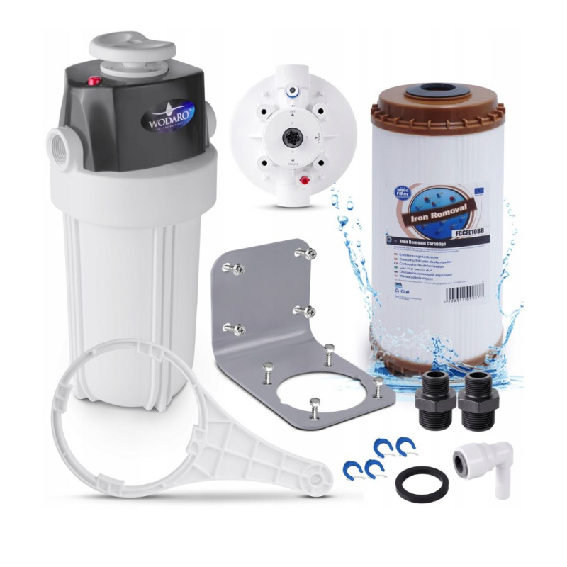 Water Filter Iron Remover Inline with Bypass 1" for the Whole House + FCCFE10BB Cartridge