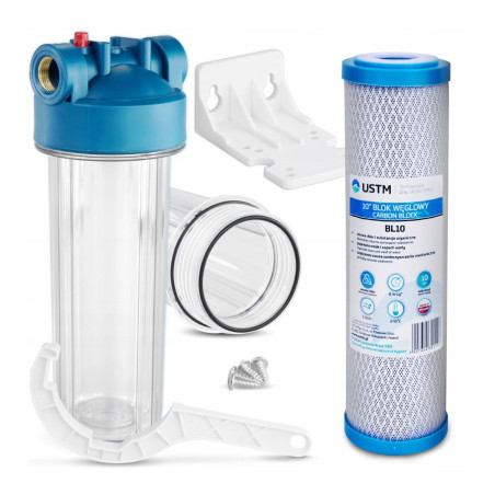 1" Whole House Flow Water Filter + Carbon Block Cartridge BL10 USTM