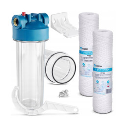 Whole House Inline Water Filter 1" + 2x PP20 USTM String Filter Cartridge