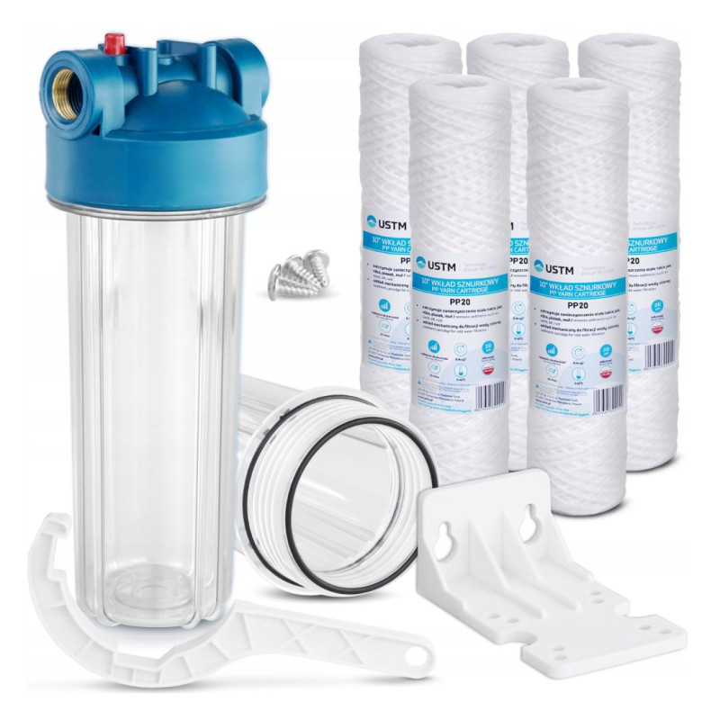 Flow Water Filter 3/4" Body 10" for the Whole House + 5x 20M String Cartridge