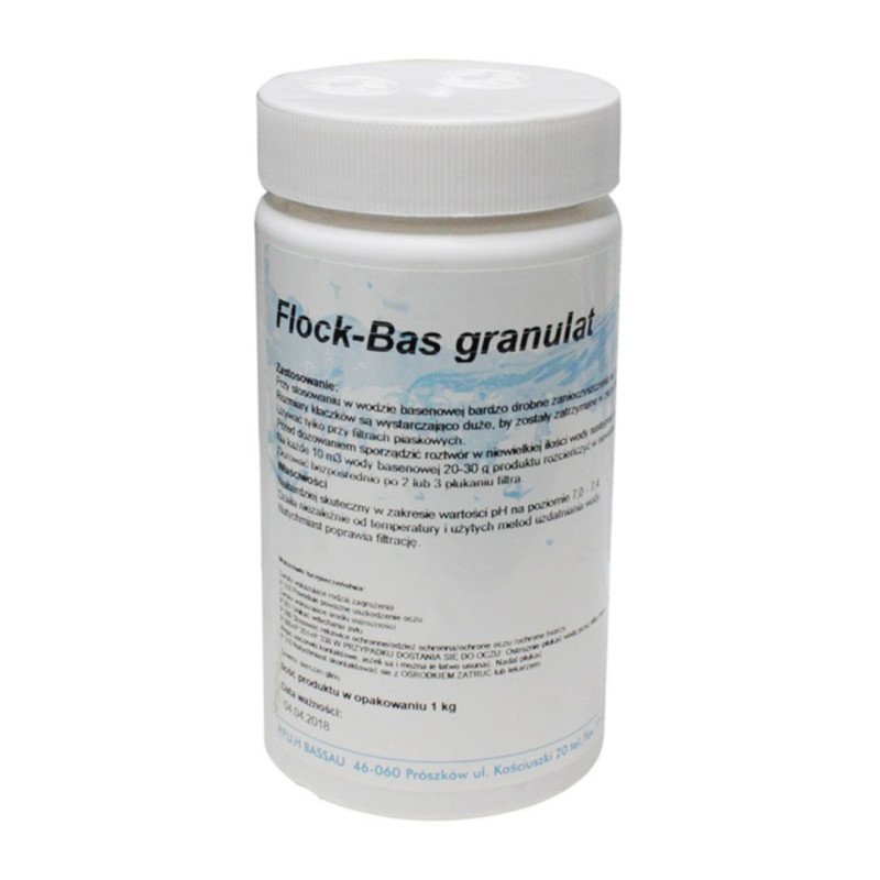 FLOCK-BAS GRANULÁT KOAGULÁCIA CHEMICKÁ CHEMIA PRE BAZÉNY 1 kg Prostriedok na odstránenie zakalenia