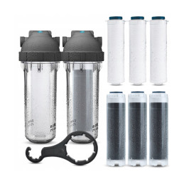 DAFI 2-Stage Carbon Inline Water Filter for the Whole House 1" + 6 Cartridges