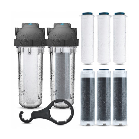 DAFI 2-Stage Carbon Inline Water Filter for the Whole House 1" + 6 Cartridges