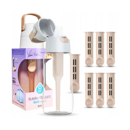 DAFI SOLID 0.5L Water Filter Bottle Cappuccino - BOTTLE + 7 FILTER CARTRIDGES