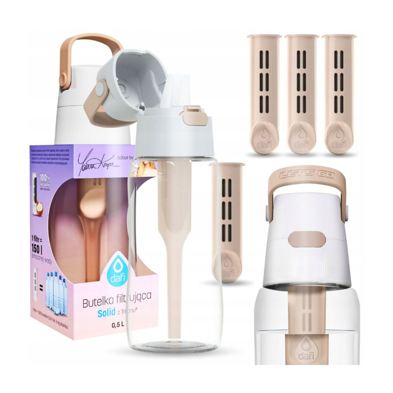 Fľaša DAFI SOLID 0,5L S Filtrami Béžová Fľaša na Vodu +3 FILTRE DO FĽAŠE