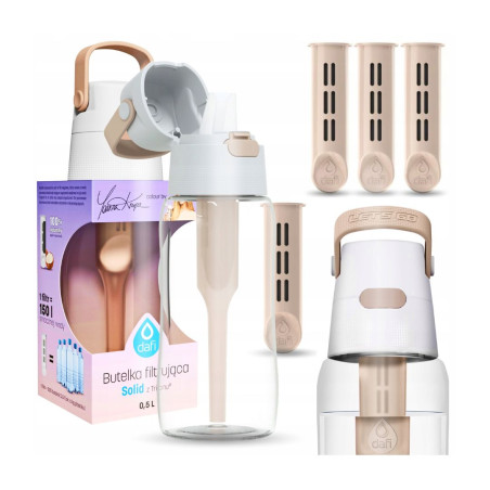 Fľaša DAFI SOLID 0,5L S Filtrami Béžová Fľaša na Vodu +3 FILTRE DO FĽAŠE