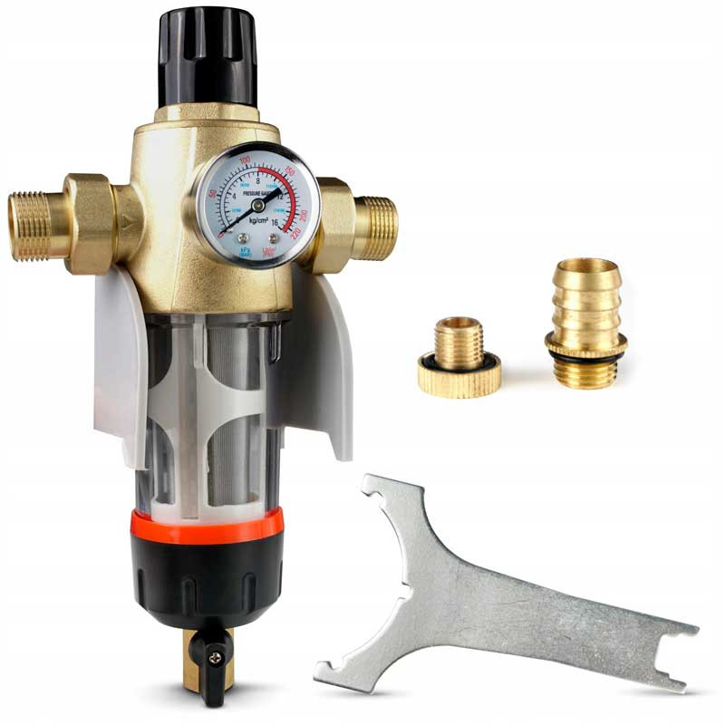 Filtr vody síťový s reduktorem tlaku manometrem 3/4 / 1 ″ | MojaWoda.com