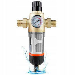 Mesh Water Filter with Pressure Reducer and Manometer 3/4 / 1 ″ | MojaWoda.com