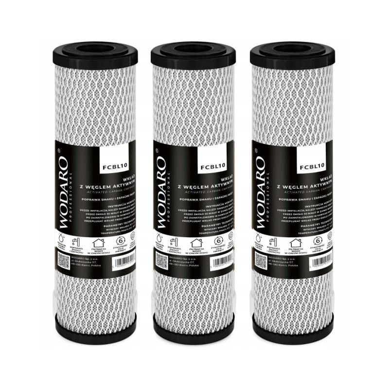 FCBL10 Carbon Block Filter Cartridge with Activated Carbon 10" WaterRO 3 pcs.
