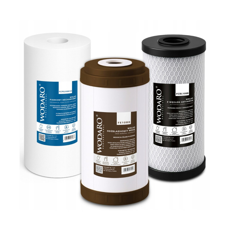Zestaw Wkładów Filtrów Wody do HHBB10B 3-stopniowy Odżelaziacz BIG BLUE 10" Zestaw Wkładów Filtrów Wody do HHBB10B 3-stopniowy Odżelaziacz BIG BLUE 10"