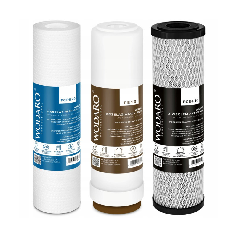 Sada vložek Filtry vody pro celý dům 3-stupňový odželezňovač WodaRO 10"