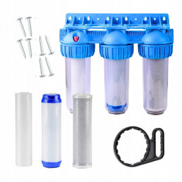 WATER FILTER PRE-FILTER BODY 1'' THREAD 3-STAGE + CARTRIDGES SET