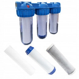 FILTR DO WODY WSTĘPNY KORPUS OBUDOWA FI 1'' GW 3-STOPNIOWY +WKŁADY ZESTAW