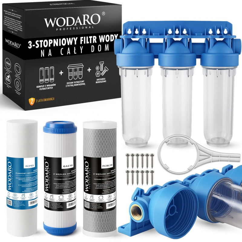 Potrójny Filtr do Wody Przepływowy fi 1" GW Narurowe Filtry Wody WODARO