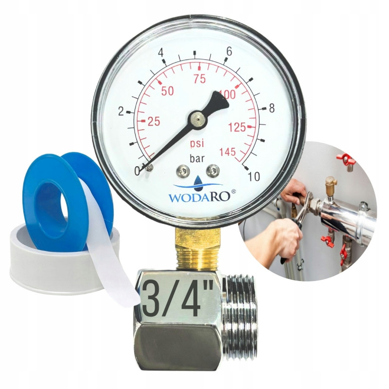 Water Installation Pressure Control Set 3/4" WODARO Pressure Gauge