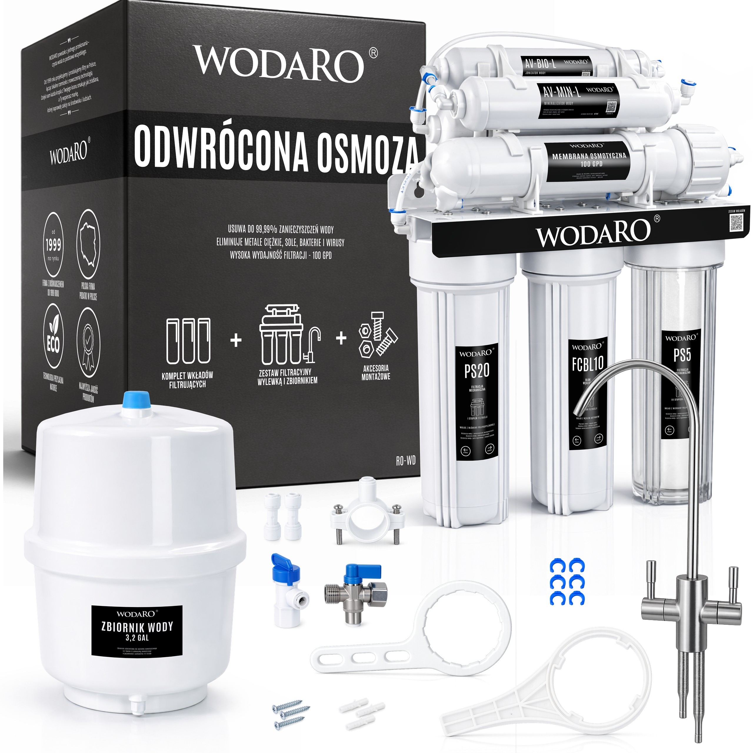 Filtr na vodu pod dřez WODARO RO7 reverzní osmóza mineralizátor kohoutek