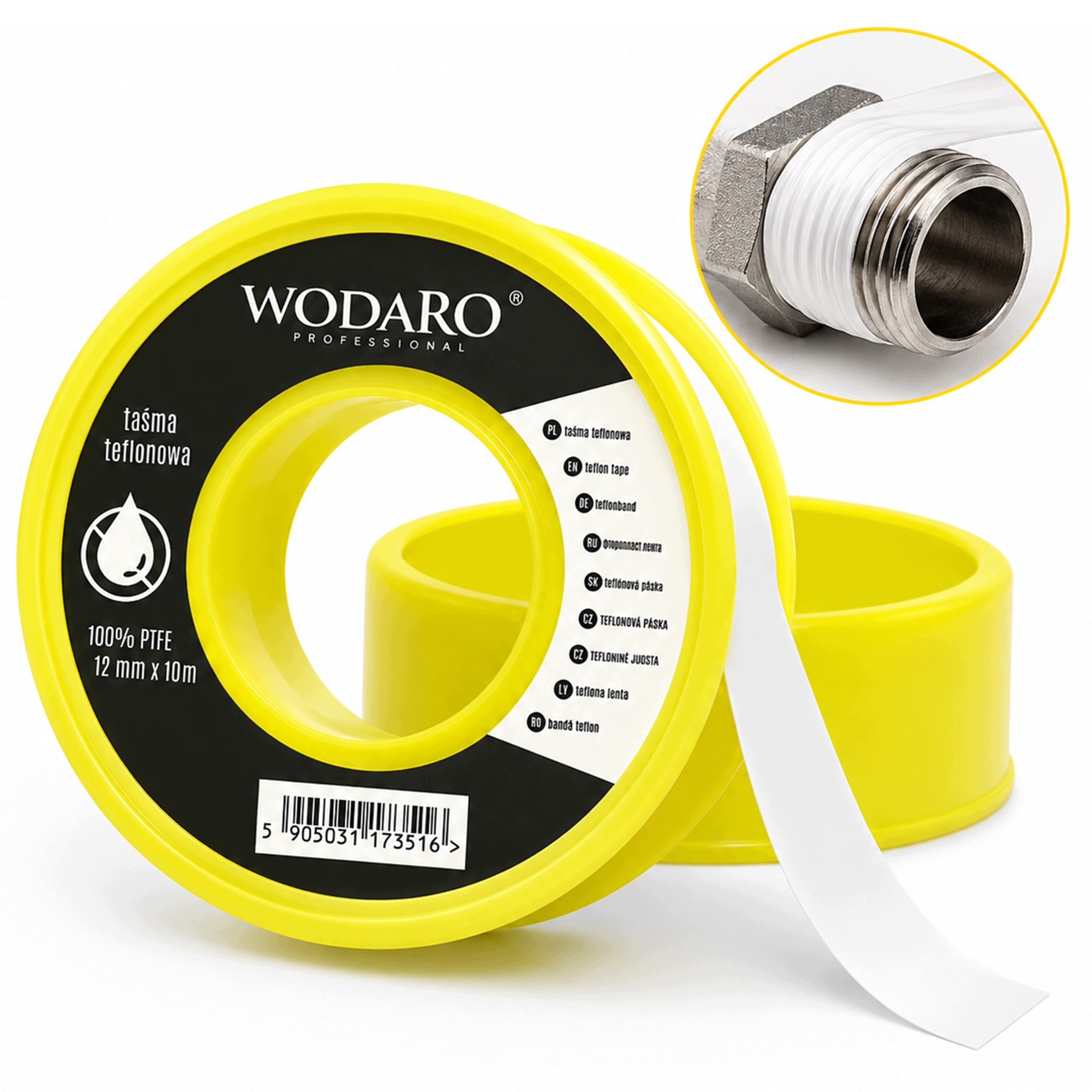 Міцна Тефлонова Ущільнювальна Стрічка WODARO PTFE для Різьби 12mm x 10m