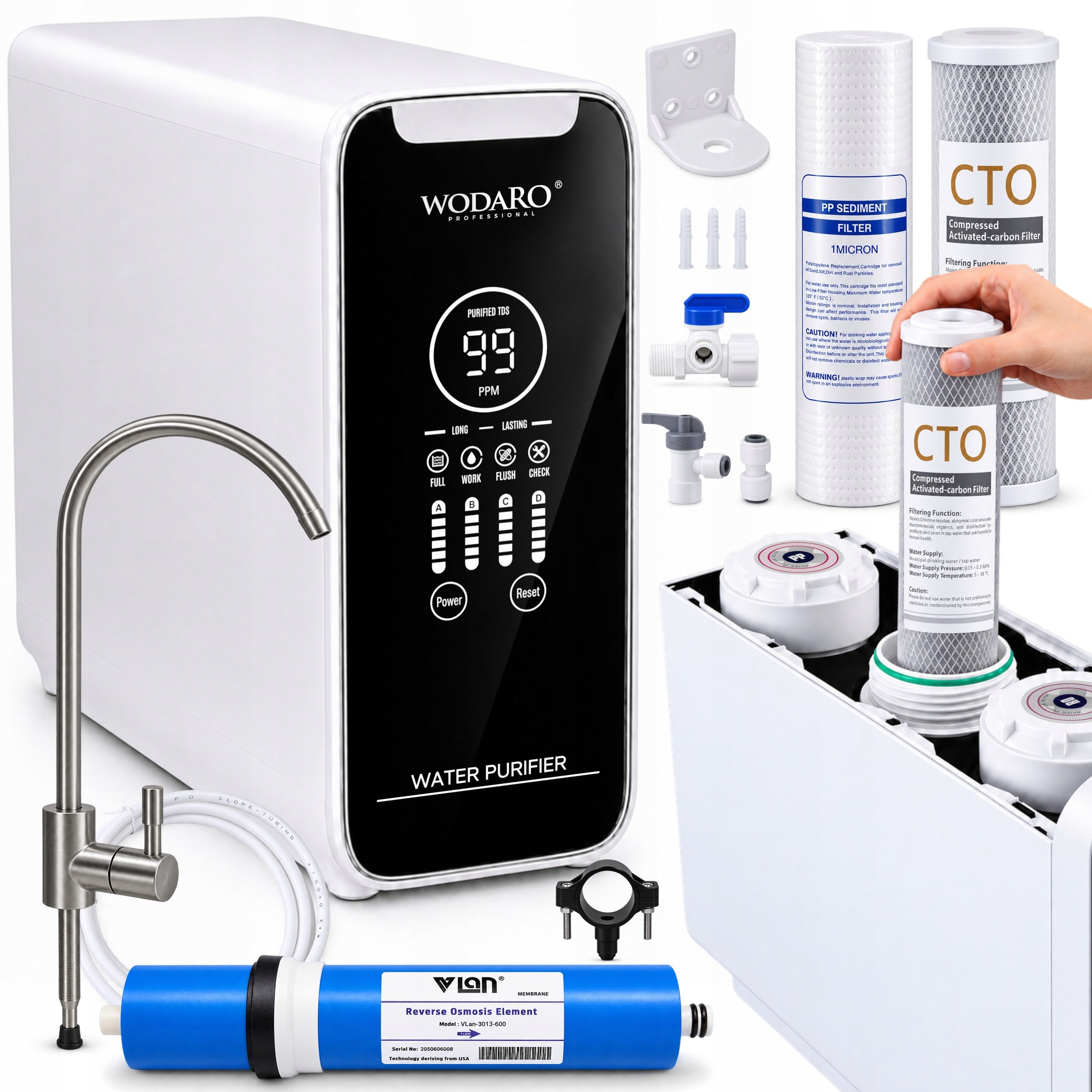 WODARO HOME ONE Filtr do wody RO 600 GPD odwrócona osmoza bez zbiornika TDS