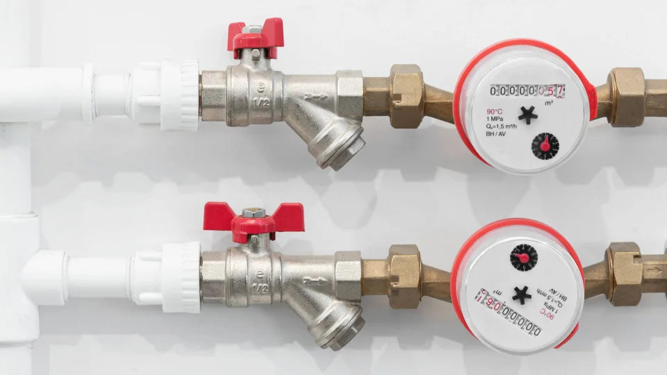 Hot and cold water consumption meters in an aesthetic plumbing installation