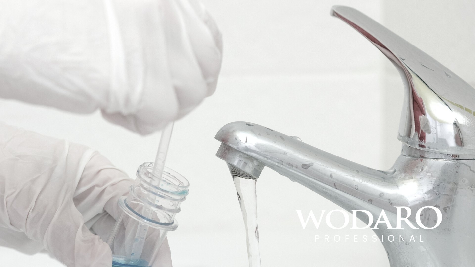 Laborant pobierający próbkę wody do wykonania badania wody z kranu